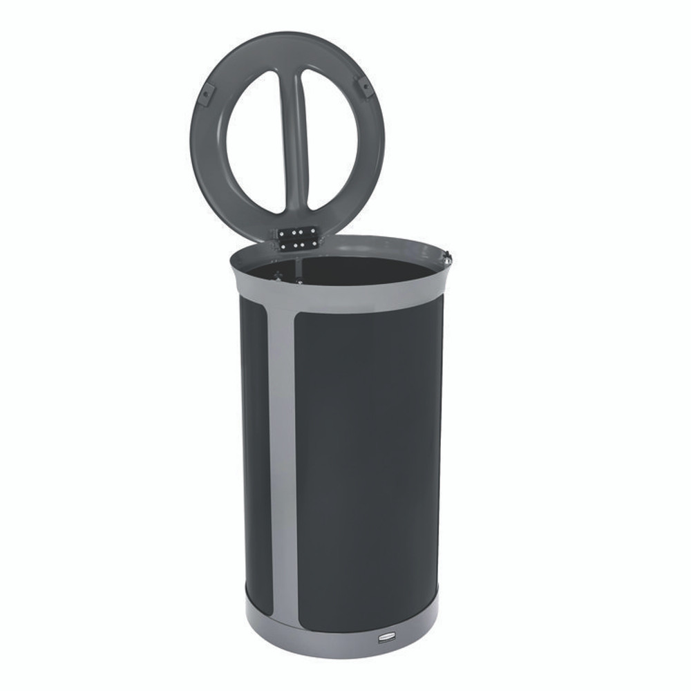 RUBBERMAID COMMERCIAL PROD. 2172847 ENHANCE Series Waste Receptacle, Dual Top Hole, 33 gal, Metal, Pearl Gray/Umbra Gray