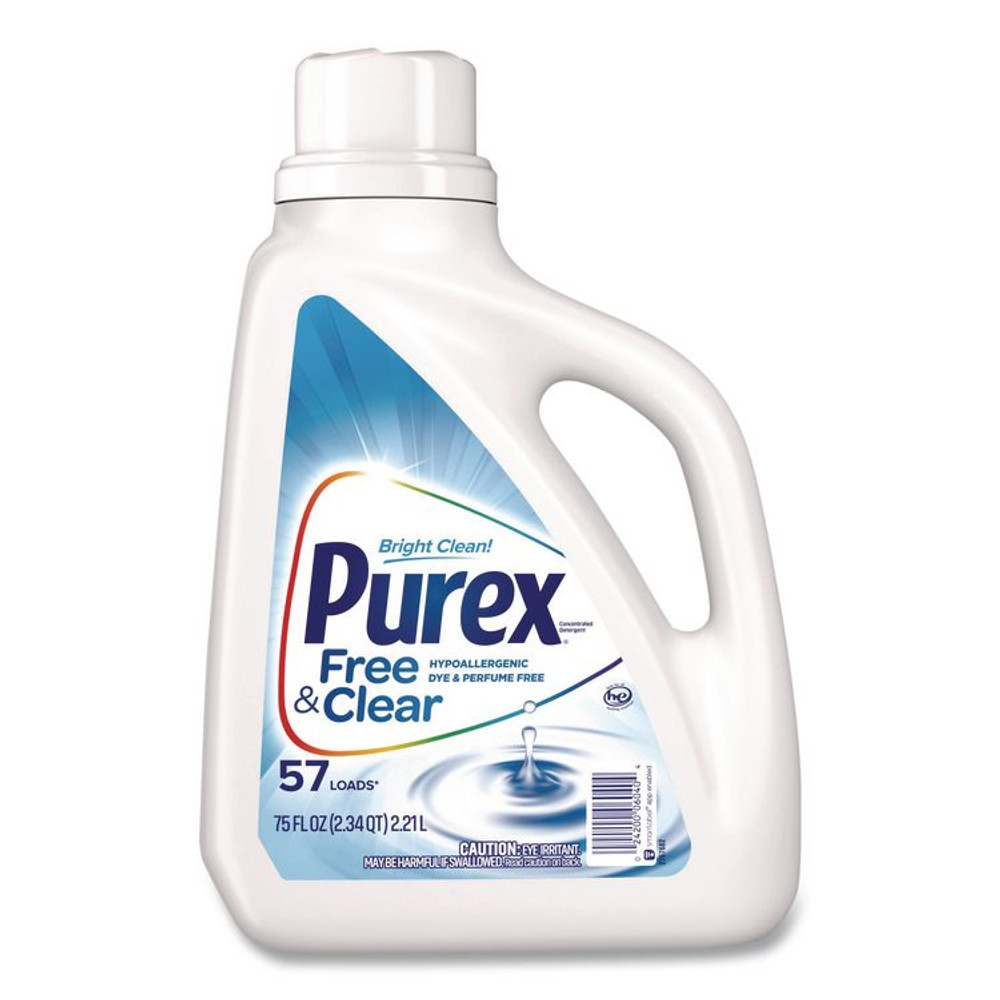 PUREX 2420006040CT Free and Clear Liquid HE Laundry Detergent, Unscented, 75 oz Bottle, 6/Carton