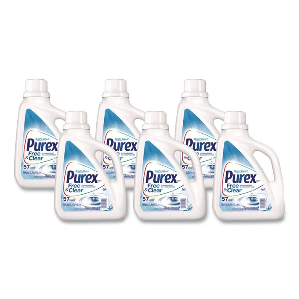 PUREX 2420006040CT Free and Clear Liquid HE Laundry Detergent, Unscented, 75 oz Bottle, 6/Carton