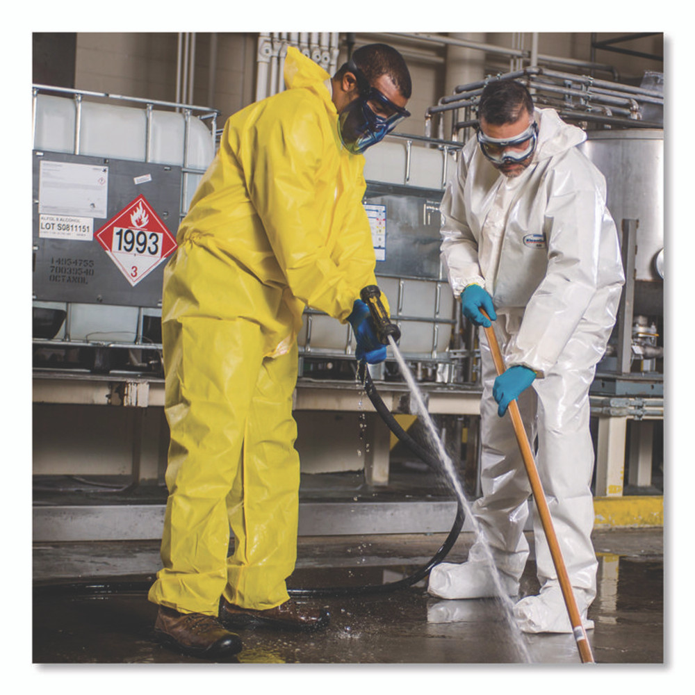 SMITH AND WESSON KleenGuard™ 00683 A70 Chemical Spray Protection Coveralls, Elastic Wrists, Ankles, Hood and Boots, Large, Yellow, 12/Carton