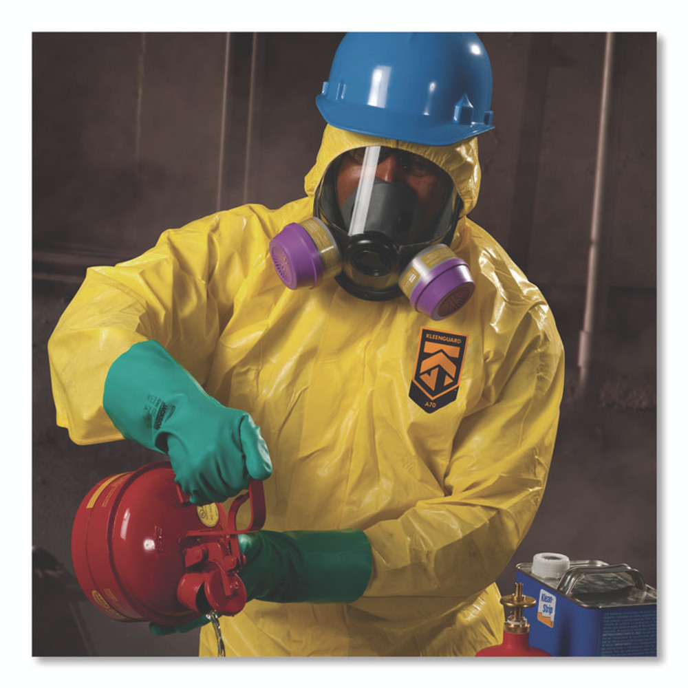SMITH AND WESSON KleenGuard™ 00683 A70 Chemical Spray Protection Coveralls, Elastic Wrists, Ankles, Hood and Boots, Large, Yellow, 12/Carton