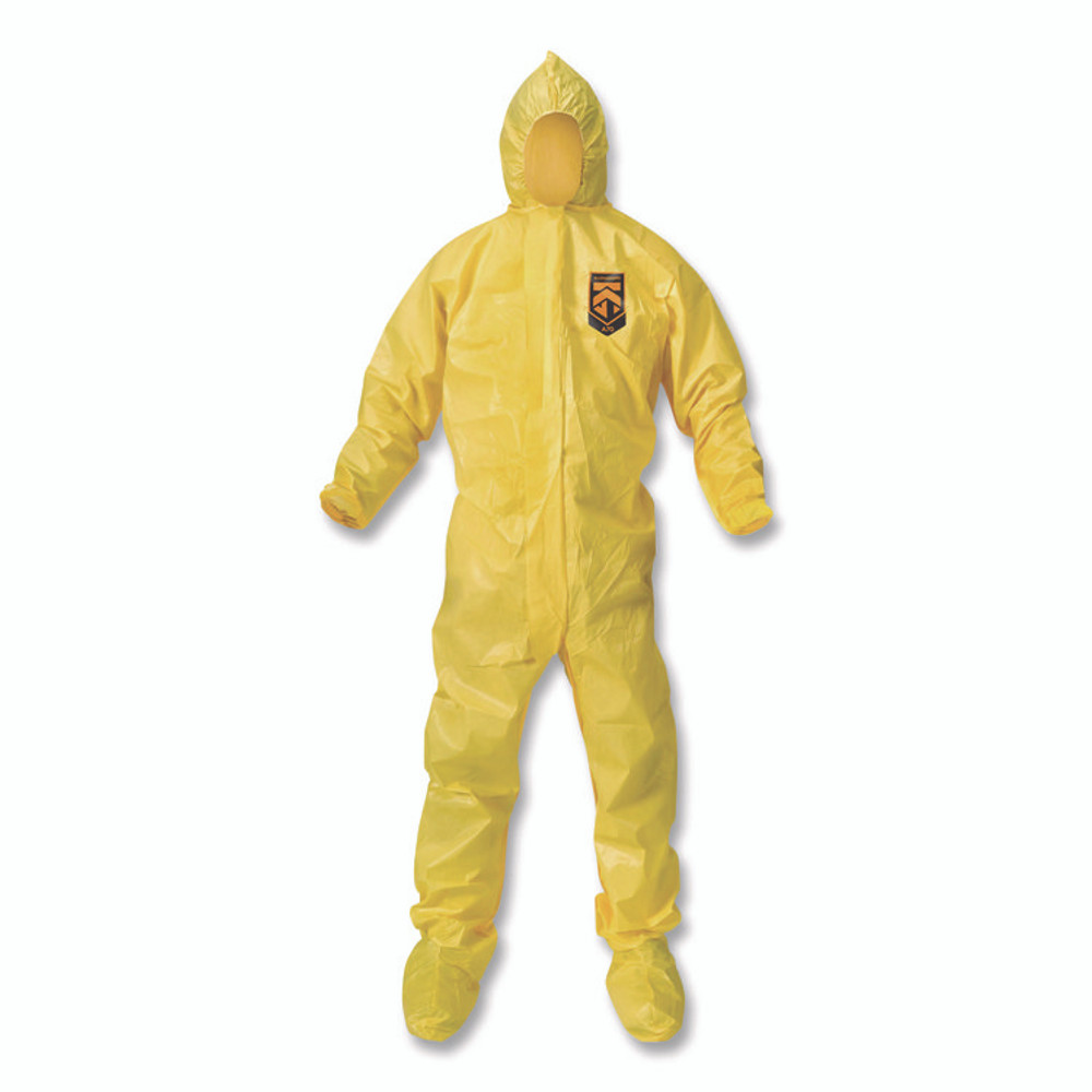 SMITH AND WESSON KleenGuard™ 00683 A70 Chemical Spray Protection Coveralls, Elastic Wrists, Ankles, Hood and Boots, Large, Yellow, 12/Carton