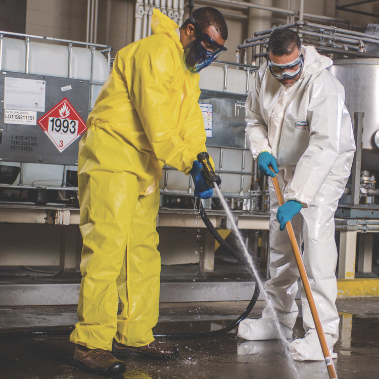SMITH AND WESSON KleenGuard™ 09816 A70 Chemical Spray Protection Coveralls, Elastic Wrists, Ankles, Hood, 3X-Large, Yellow, 12/Carton