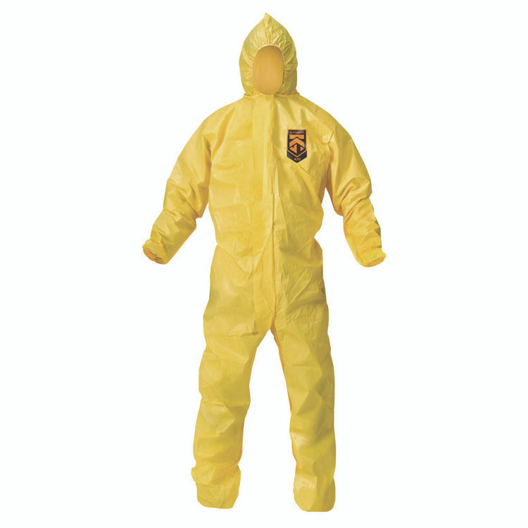 SMITH AND WESSON KleenGuard™ 09816 A70 Chemical Spray Protection Coveralls, Elastic Wrists, Ankles, Hood, 3X-Large, Yellow, 12/Carton