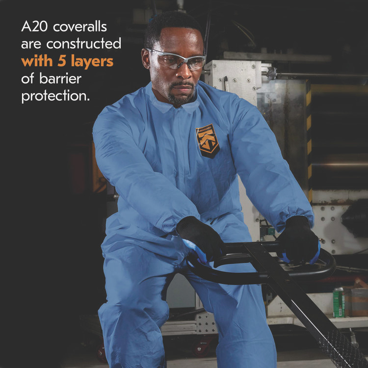 SMITH AND WESSON KleenGuard™ 58506 A20 Breathable Particle Protection Coveralls, Zip Front, Elastic Back, Wrists, Ankles, 3X-Large, Blue, 20/Carton