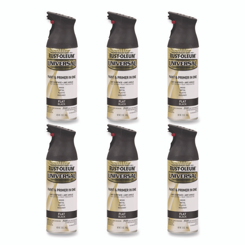 RUST-OLEUM CORPORATION 245198 Universal Premium Spray Paint, Flat Black, 12 oz Aerosol Can, 6/Carton