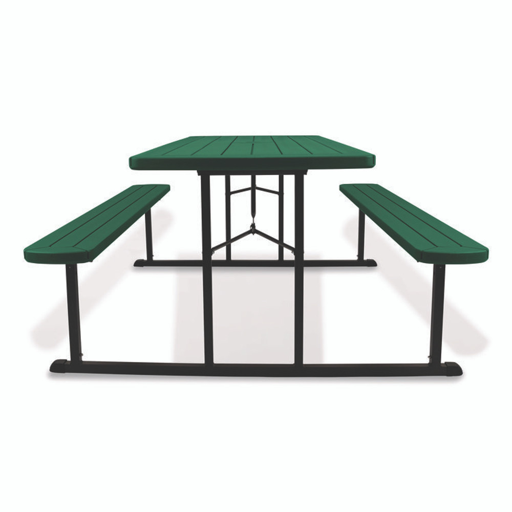 NATIONAL PUBLIC SEATING NPS® BMPT3072BK06 Blow Molded Folding Picnic Table, Rectangular, 57w x 72d x 29.5h, Green Top, Black Base/Legs