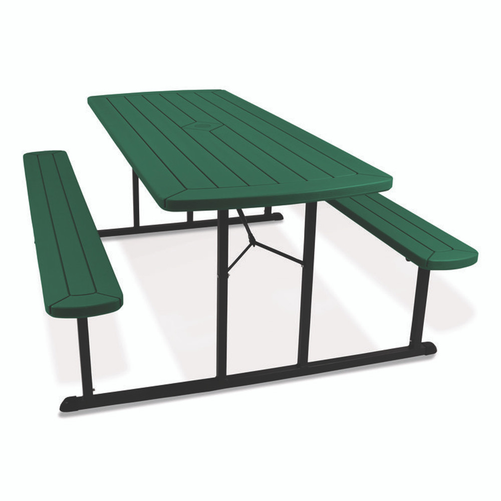 NATIONAL PUBLIC SEATING NPS® BMPT3072BK06 Blow Molded Folding Picnic Table, Rectangular, 57w x 72d x 29.5h, Green Top, Black Base/Legs