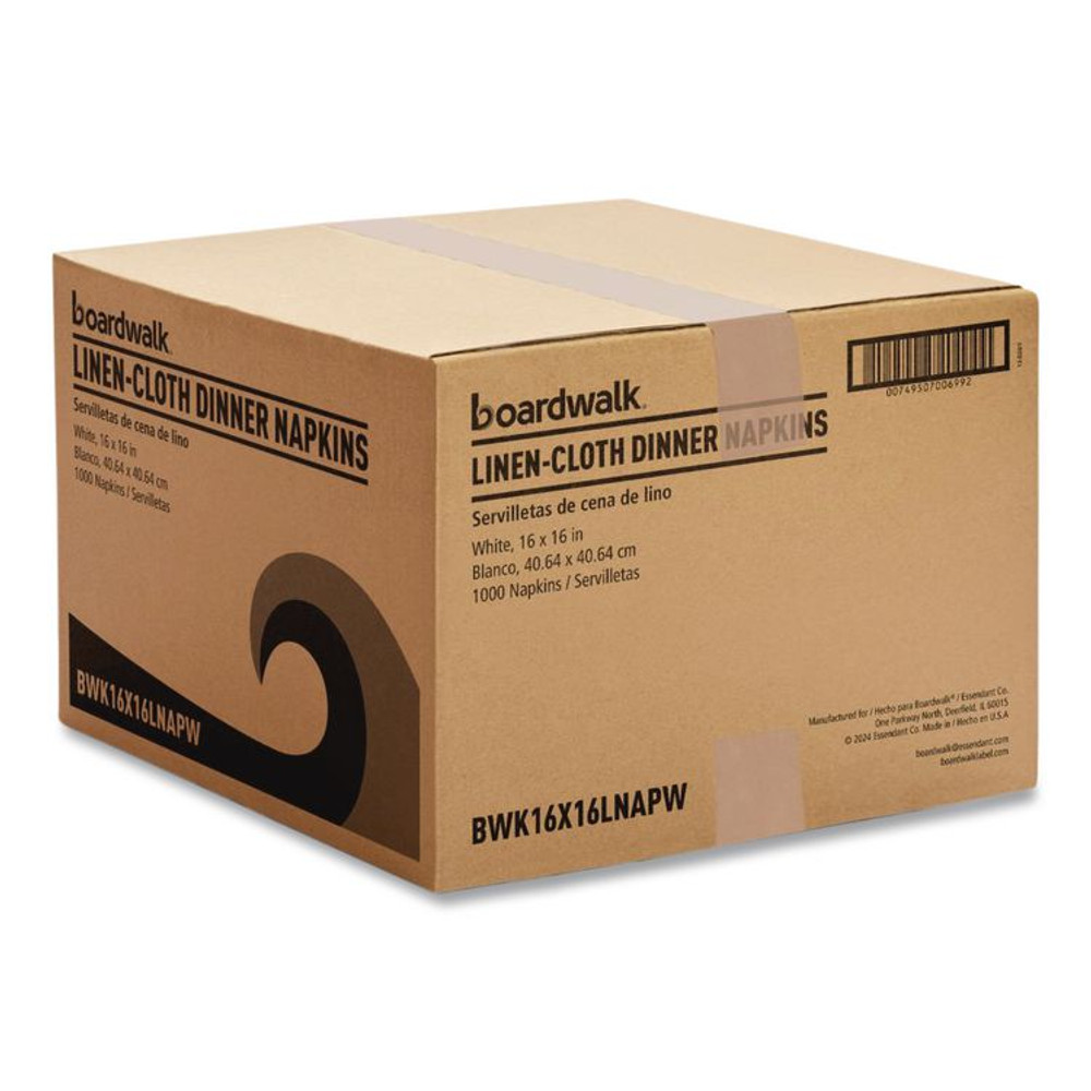 BOARDWALK 16X16LNAPW Linen-Feel Flat Napkins, 1-Ply, 16 x 16, White, 1,000/Carton