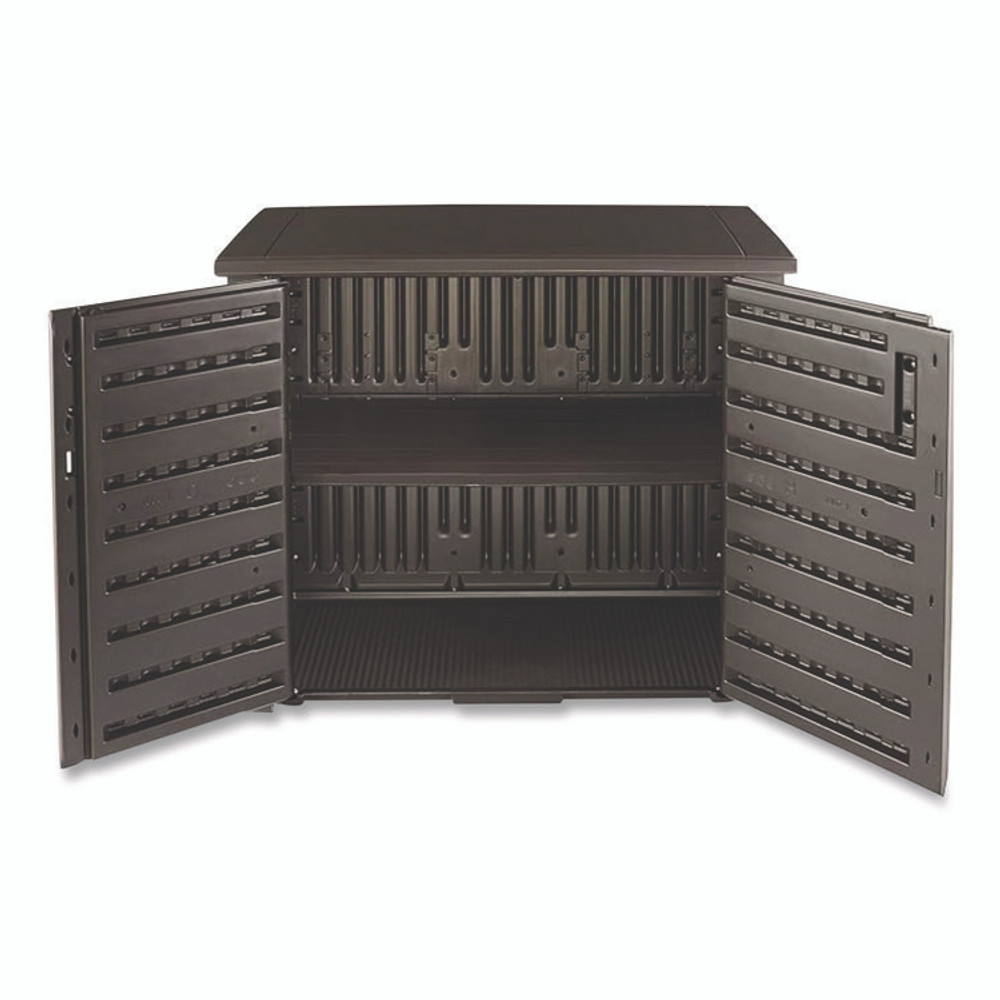 RUBBERMAID 1889849 Bridgeport Storage Cabinet, 16.44 cu ft, 4 ft x 2 ft x 3 ft, Black Oak
