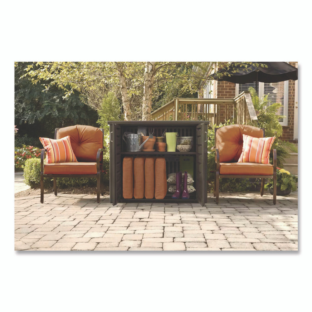 RUBBERMAID 1889849 Bridgeport Storage Cabinet, 16.44 cu ft, 4 ft x 2 ft x 3 ft, Black Oak