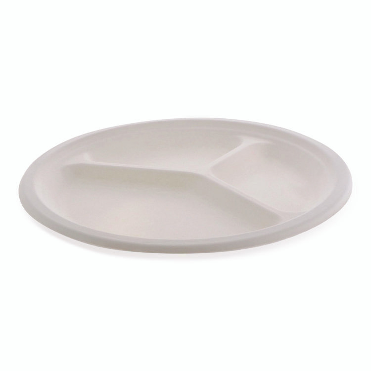 PACTIV EVERGREEN CORPORATION MC50044BB EarthChoice PFAS Free Compostable Dinnerware, 3-Compartment Plate, 10" dia, White, 500/Carton