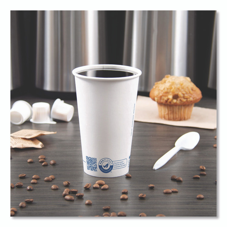 DART SOLO® 316RCPLANET Recycled Content PCF Paper Hot Cups, ProPlanet Seal, 16 oz, White/Blue, 1,000/Carton