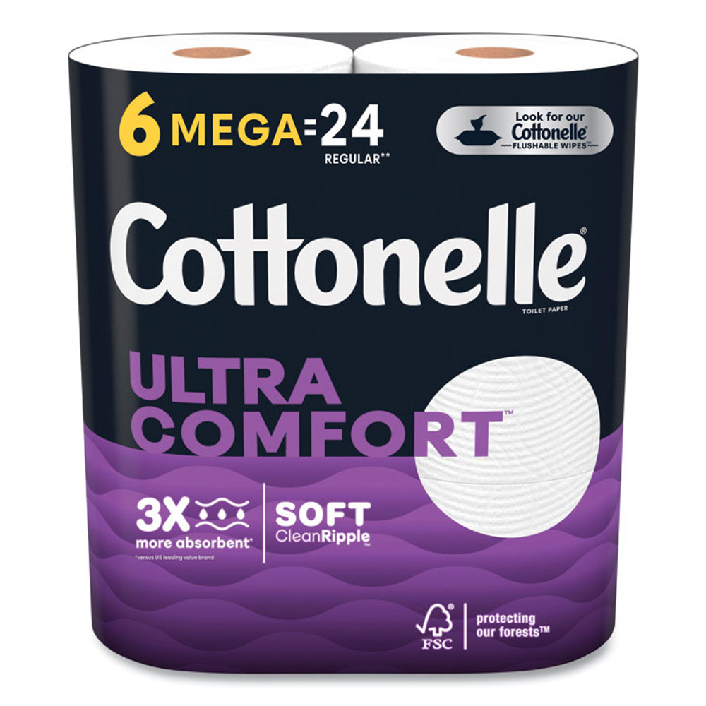KIMBERLY CLARK Cottonelle® 55707 Ultra ComfortCare Toilet Paper, Soft Tissue, Septic Safe, 2-Ply, White, 284 Sheets/Roll, 6 Rolls/Pack, 36 Rolls/Carton