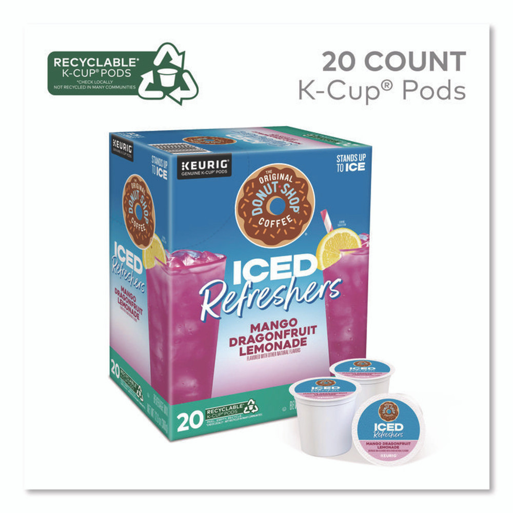KEURIG DR PEPPER The Original Donut Shop® 0532CT ICED Refreshers K-Cup Pods, Mango Dragonfruit Lemonade, 20/Box, 4 Boxes/Carton