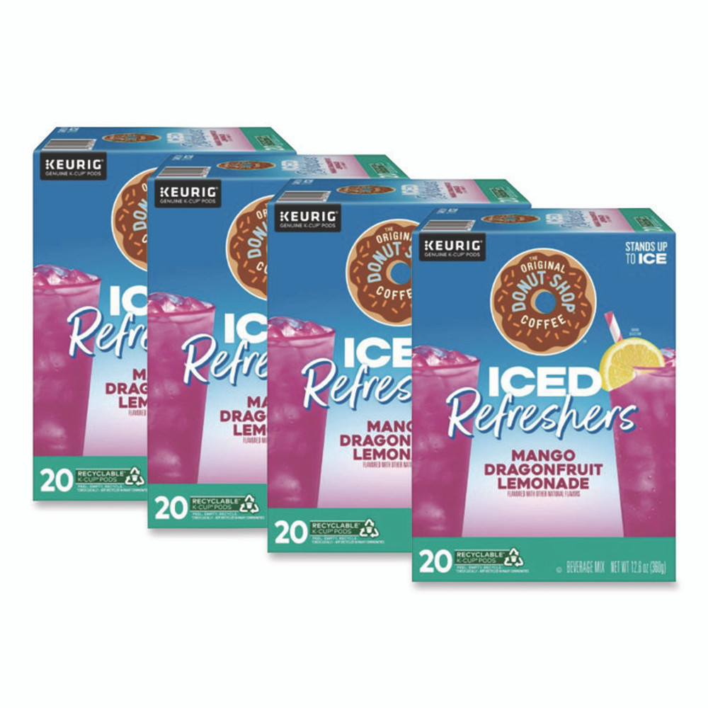KEURIG DR PEPPER The Original Donut Shop® 0532CT ICED Refreshers K-Cup Pods, Mango Dragonfruit Lemonade, 20/Box, 4 Boxes/Carton