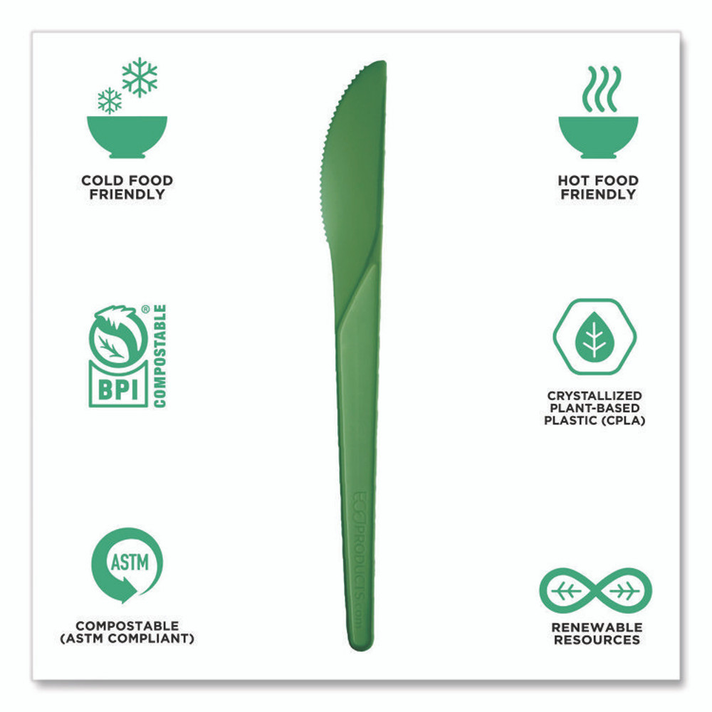 ECO-PRODUCTS,INC. EP-S011G Plantware Compostable Cutlery, Knife, Plastic, Green, 1,000/Carton