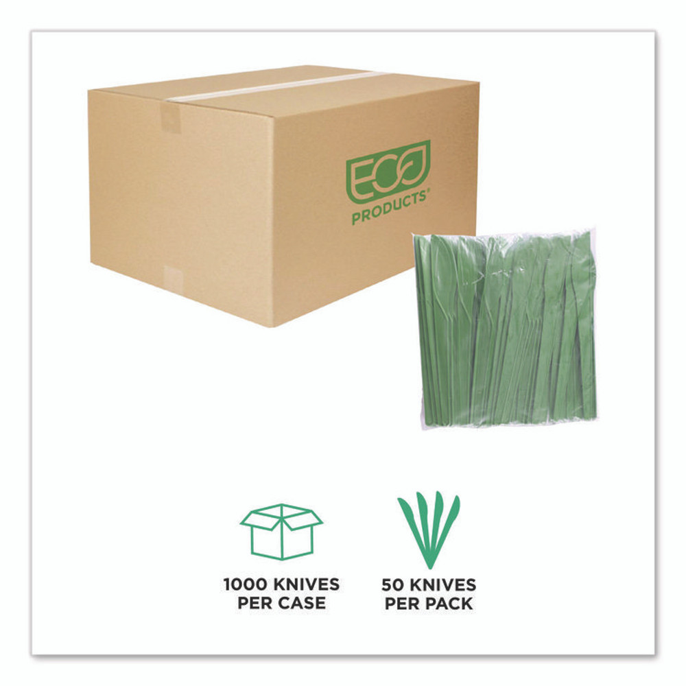 ECO-PRODUCTS,INC. EP-S011G Plantware Compostable Cutlery, Knife, Plastic, Green, 1,000/Carton