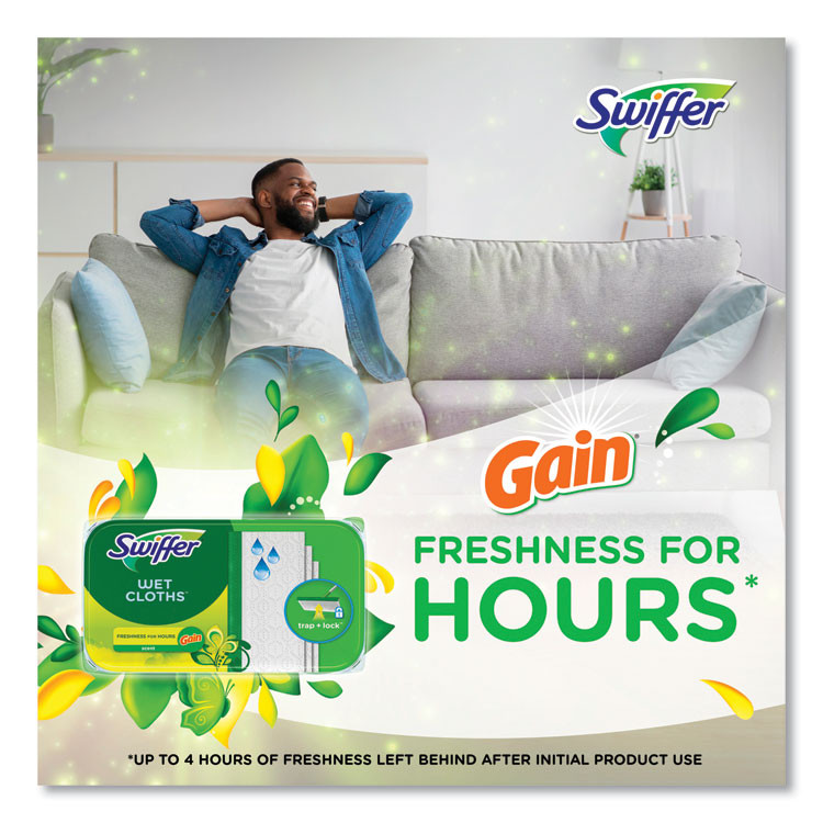 PROCTER & GAMBLE Swiffer® 83052 Wet Refill Cloths, 8 x 10, Gain Original Scent, White, 24/Box, 6 Boxes/Carton