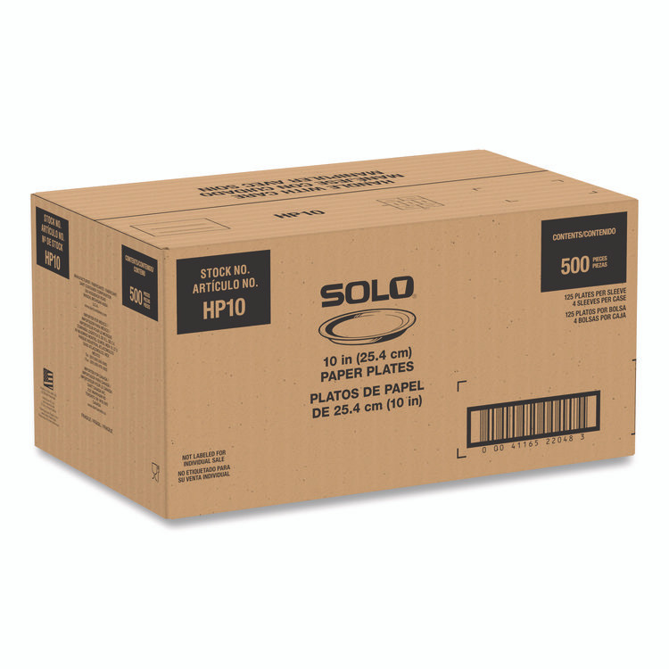 DART SOLO® HP10W Compostable Paper Dinnerware, ProPlanet Seal, Plate, 10" dia, White, 500/Carton