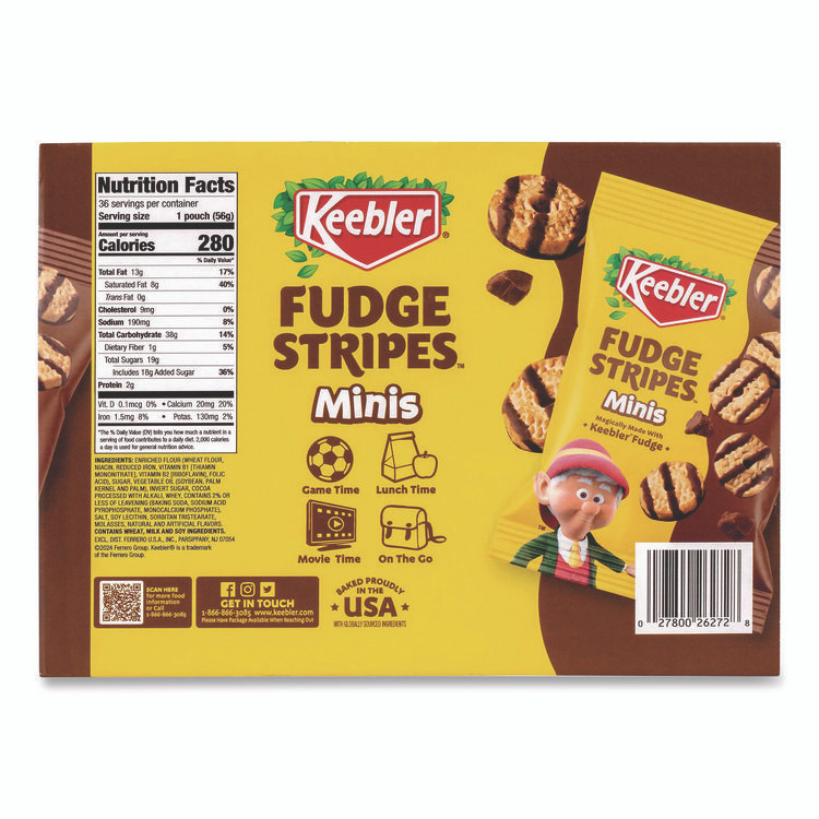 KELLOGG'S Keebler® 22002517 Mini Cookies, Fudge Stripes, 2 oz Pouch, 36/Box