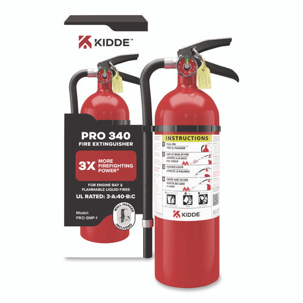 KIDDE 21032143 Pro-5MP Series Fire Extinguisher, with Bracket/Metal Strap, 3-A, 40-B:C, 5.5 lbs