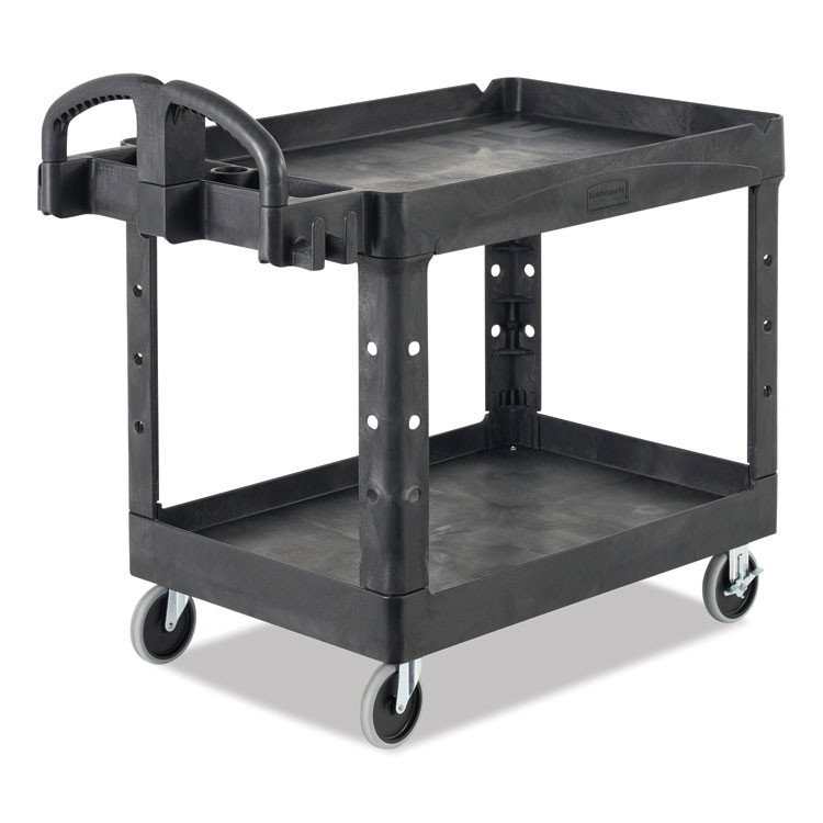 RUBBERMAID COMMERCIAL PROD. 4520-10 BLA BRUTE Heavy-Duty Utility Cart with Lipped Shelves, Plastic, 2 Shelves, 500 lb Capacity, 25.88" x 45.25" x 37.13", Black
