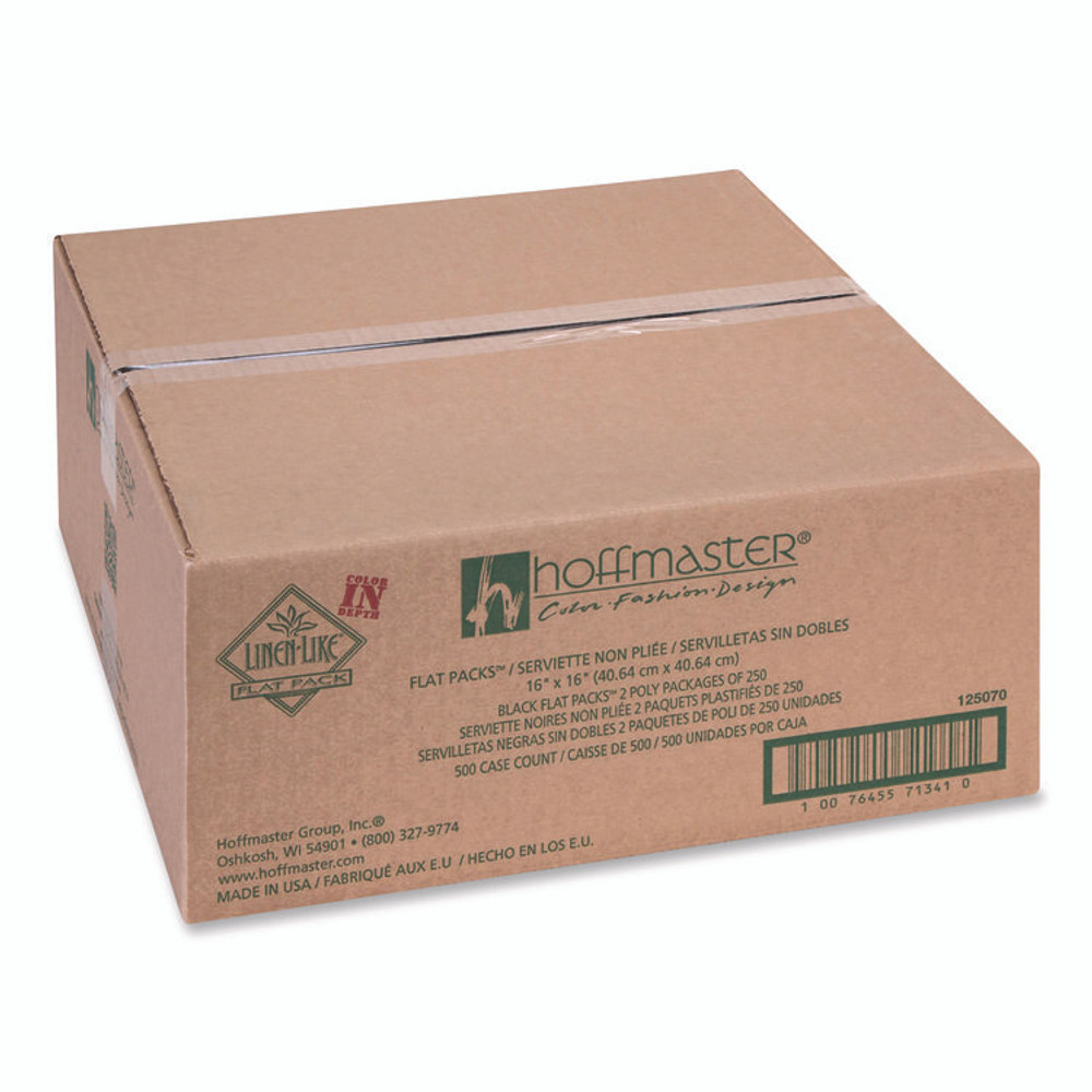 HOFFMASTER 125070 Airlaid Flat Pack Napkins, 16 x 16, Black, 500/Carton