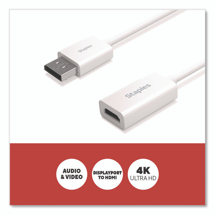 STAPLES BRANDS GROUP TECH ST62362 DisplayPort to HDMI Audio/Video Adapter, 6", White