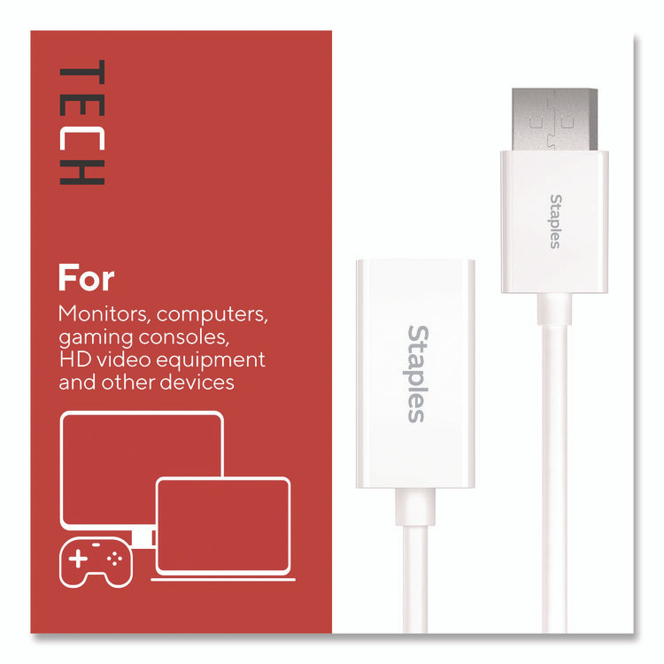 STAPLES BRANDS GROUP TECH ST62362 DisplayPort to HDMI Audio/Video Adapter, 6", White