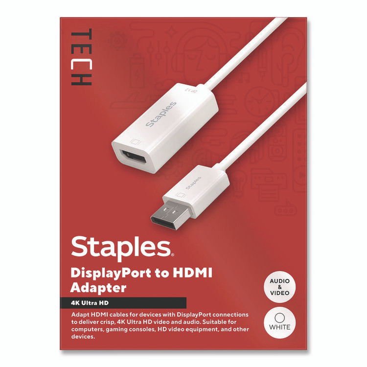 STAPLES BRANDS GROUP TECH ST62362 DisplayPort to HDMI Audio/Video Adapter, 6", White
