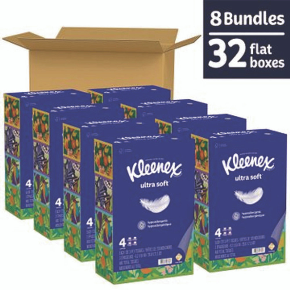 KIMBERLY-CLARK PROFESSIONAL Kleenex® 54316 Ultra Soft Facial Tissue, 3-Ply, White, 120 Sheets/Box, 4 Boxes/Pack, 8 Packs/Carton