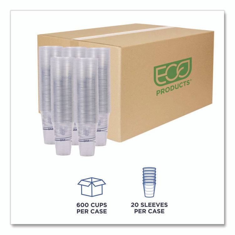 ECO-PRODUCTS,INC. EP-CR24 BlueStripe Recycled Content Clear Plastic Cold Drink Cups, 24 oz, 600/Carton