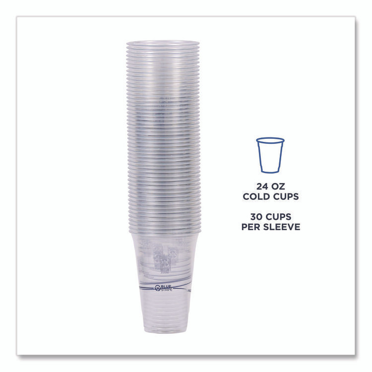 ECO-PRODUCTS,INC. EP-CR24 BlueStripe Recycled Content Clear Plastic Cold Drink Cups, 24 oz, 600/Carton