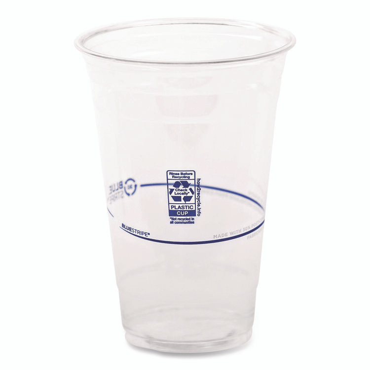 ECO-PRODUCTS,INC. EP-CR24 BlueStripe Recycled Content Clear Plastic Cold Drink Cups, 24 oz, 600/Carton