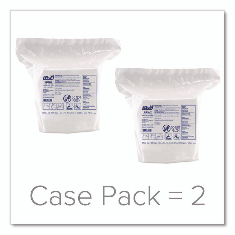 GO-JO INDUSTRIES PURELL® 910302CT Surface Multi-Purpose Disinfecting Wipes, 1-Ply, 5 x 7, Fresh Citrus, White, 2/Carton