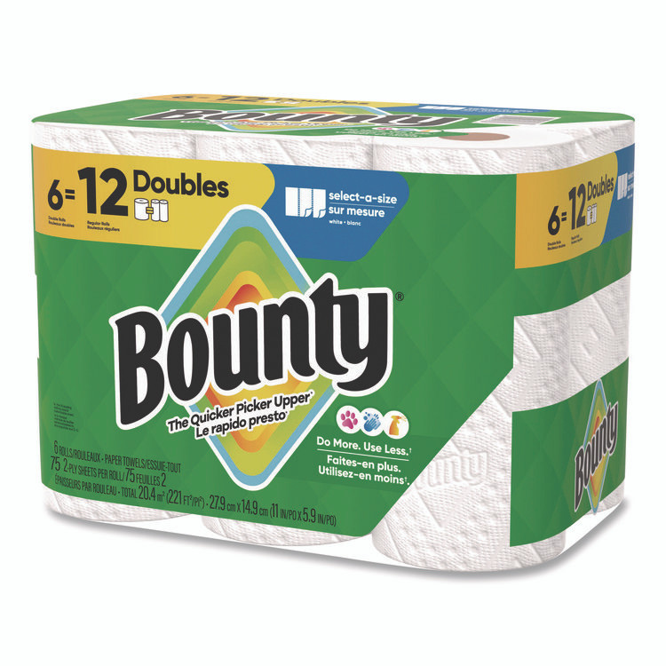 PROCTER & GAMBLE Bounty® 16008 Select-a-Size Kitchen Roll Paper Towels, 2-Ply, White, 10.2 x 11, 75 Sheets/Roll, 6 Triple Rolls/Pack
