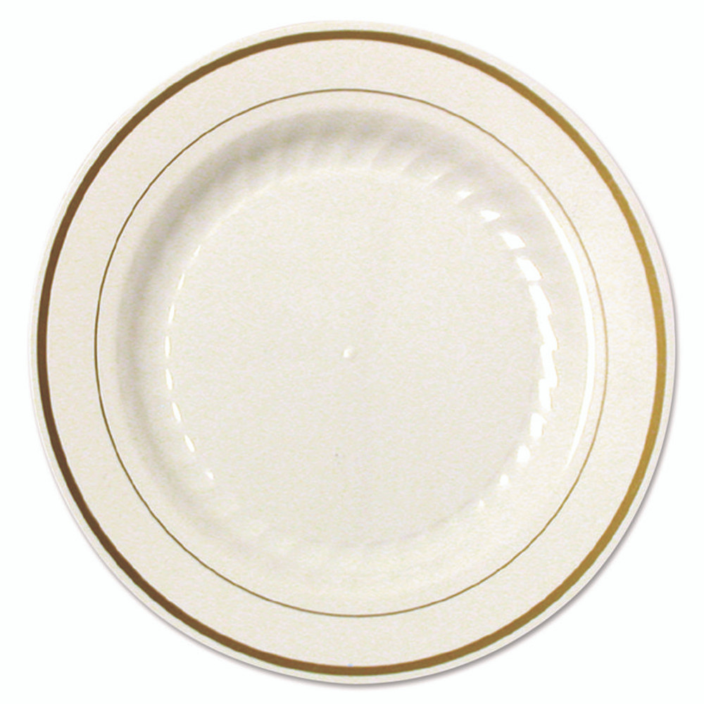 WNA, INC. MP9IPREM Masterpiece Plastic Plates, 9" dia, Ivory/Gold, 10/Pack, 12 Packs/Carton