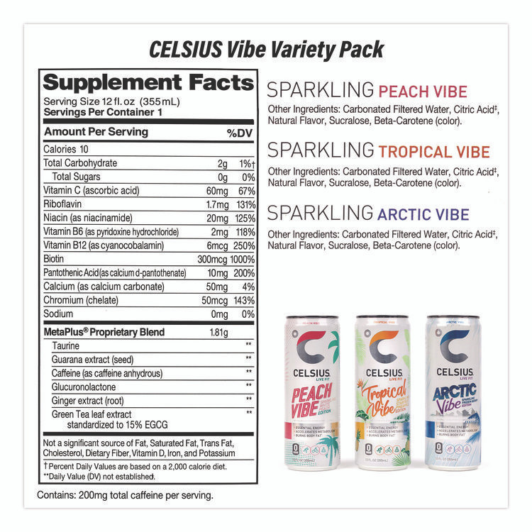 KELLOGG'S 60004172 Celcius Vibe and Pop Tarts Variety Combo Pack,(18) 12oz Cans,(24) Frosted Strawberry/(24) Frosted Brown Sugar Cinnamon/Bundle