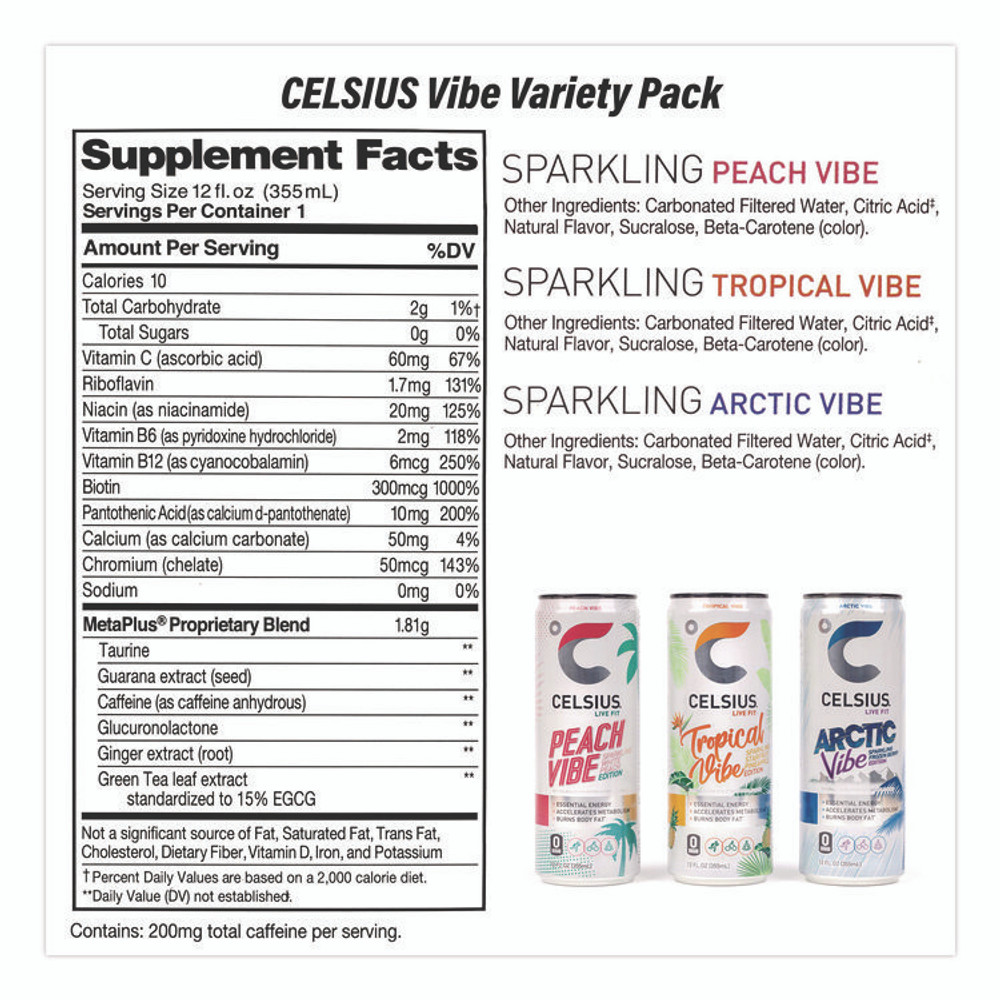 KELLOGG'S 60004172 Celcius Vibe and Pop Tarts Variety Combo Pack,(18) 12oz Cans,(24) Frosted Strawberry/(24) Frosted Brown Sugar Cinnamon/Bundle