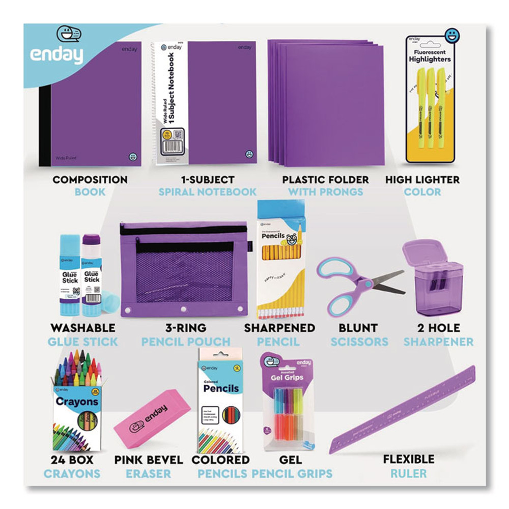 MIX N MORE enday 1316 Back to School Supplies Kit for Grades K-5, Purple