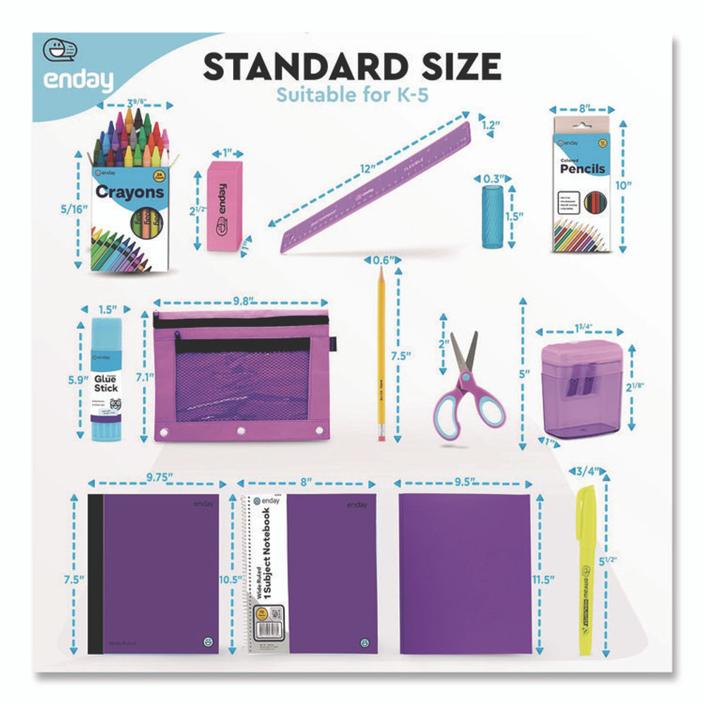 MIX N MORE enday 1316 Back to School Supplies Kit for Grades K-5, Purple