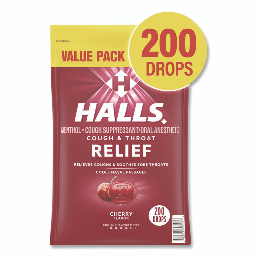 MONDELEZ INTERNATIONAL HALLS 22002530 Relief Cough Drops - Value Size, Cherry, 200/Pack