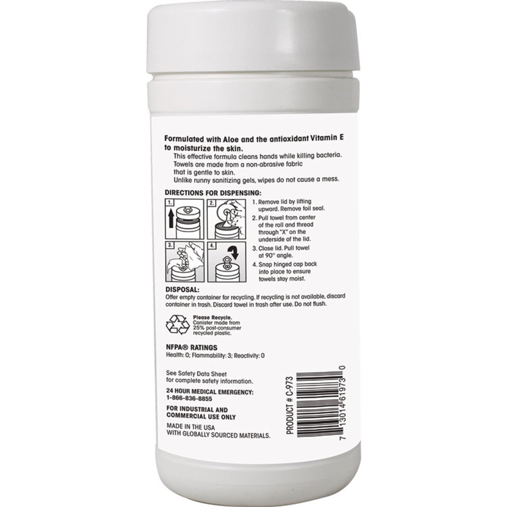 PLZ CORP Claire® 973 Sana Wipe, 8 x 6, Fresh Wintergreen Scent, White, 6/Carton