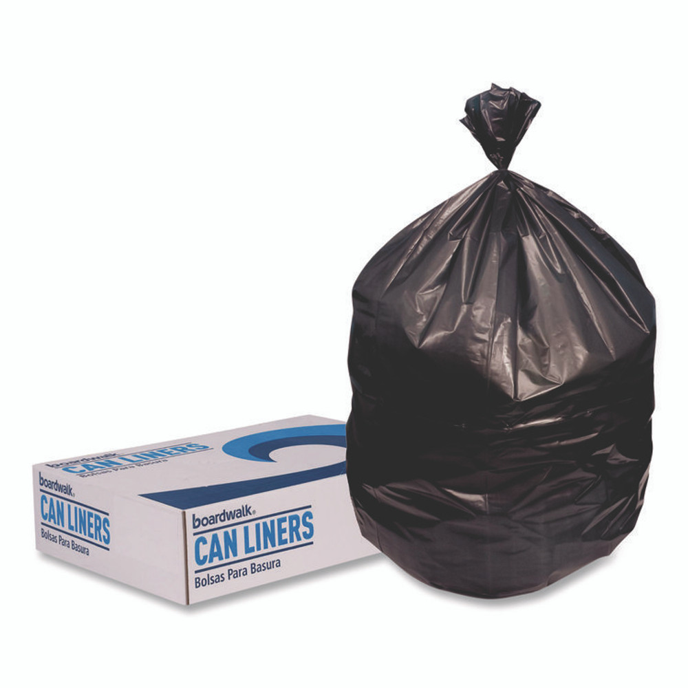 BOARDWALK 385815K Reprocessed Resin Can Liners, 60 gal, 1.5 mil, 38 x 58, Black, Perforated Roll, 100/Carton