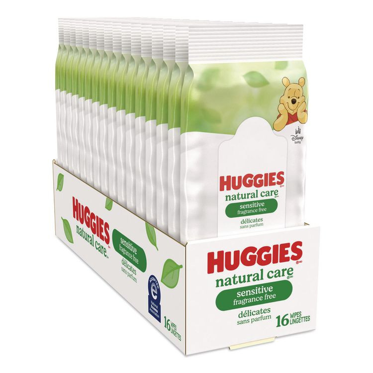 KIMBERLY CLARK Huggies® 40706 Natural Care Sensitive Baby Wipes, 6.6 x 6.86, Unscented, White, 16/Pack, 16 Packs/Carton