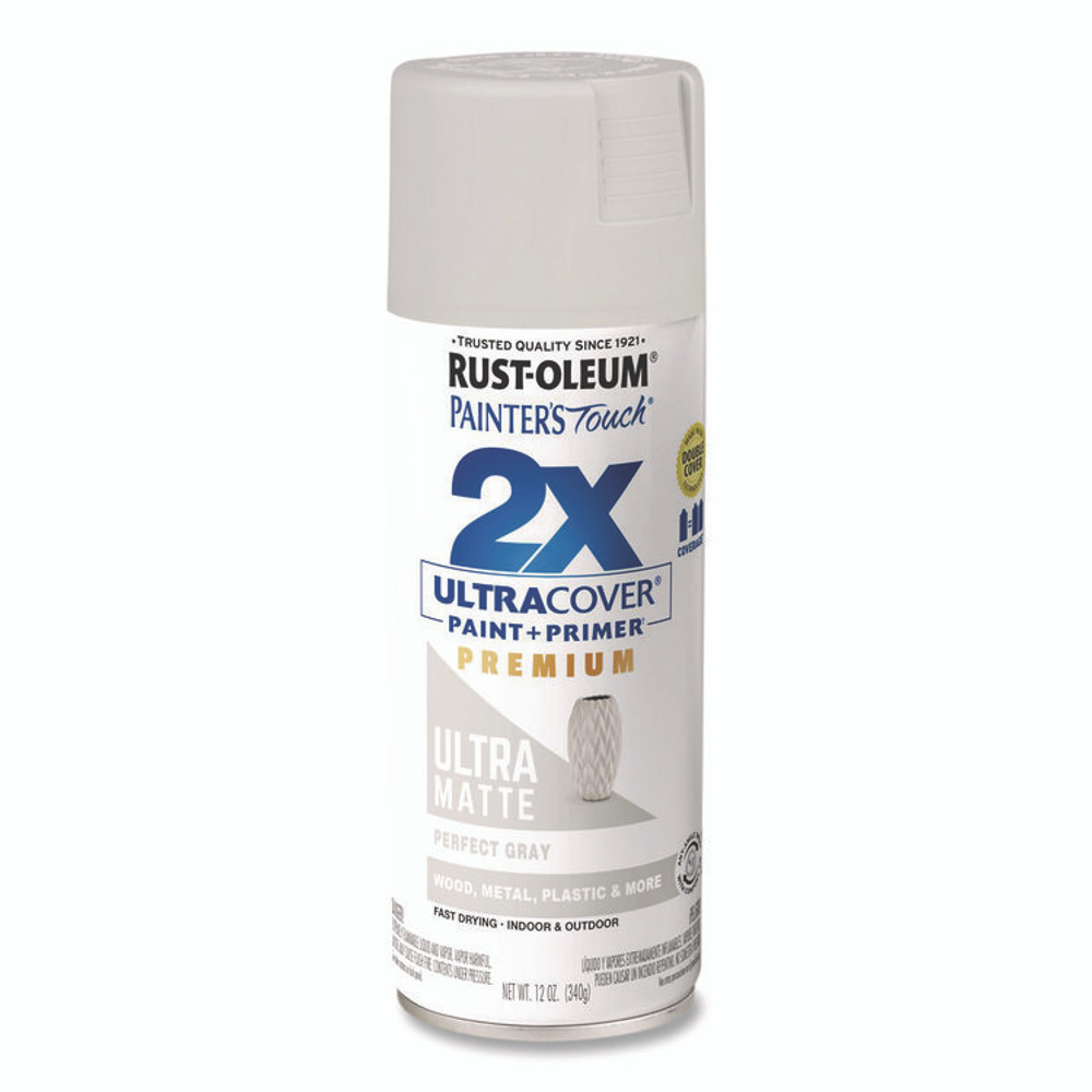 RUST-OLEUM CORPORATION 331184 Painter's Touch 2X Ultra Cover Spray Paint, Ultra Matte Gray, 12 oz Aerosol Can, 6/Carton