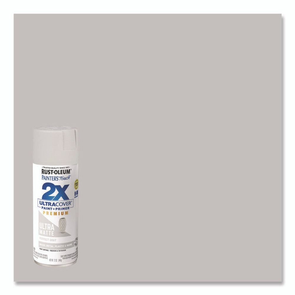 RUST-OLEUM CORPORATION 331184 Painter's Touch 2X Ultra Cover Spray Paint, Ultra Matte Gray, 12 oz Aerosol Can, 6/Carton