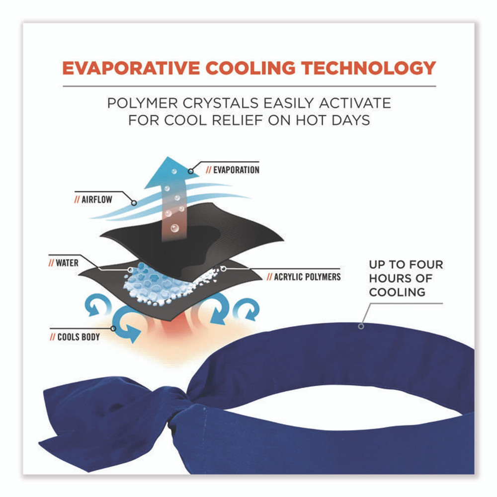 TENACIOUS HOLDINGS, INC. ergodyne® 12307 Chill-Its 6700 Cooling Bandana Polymer Tie Headband, One Size Fits Most, Solid Blue