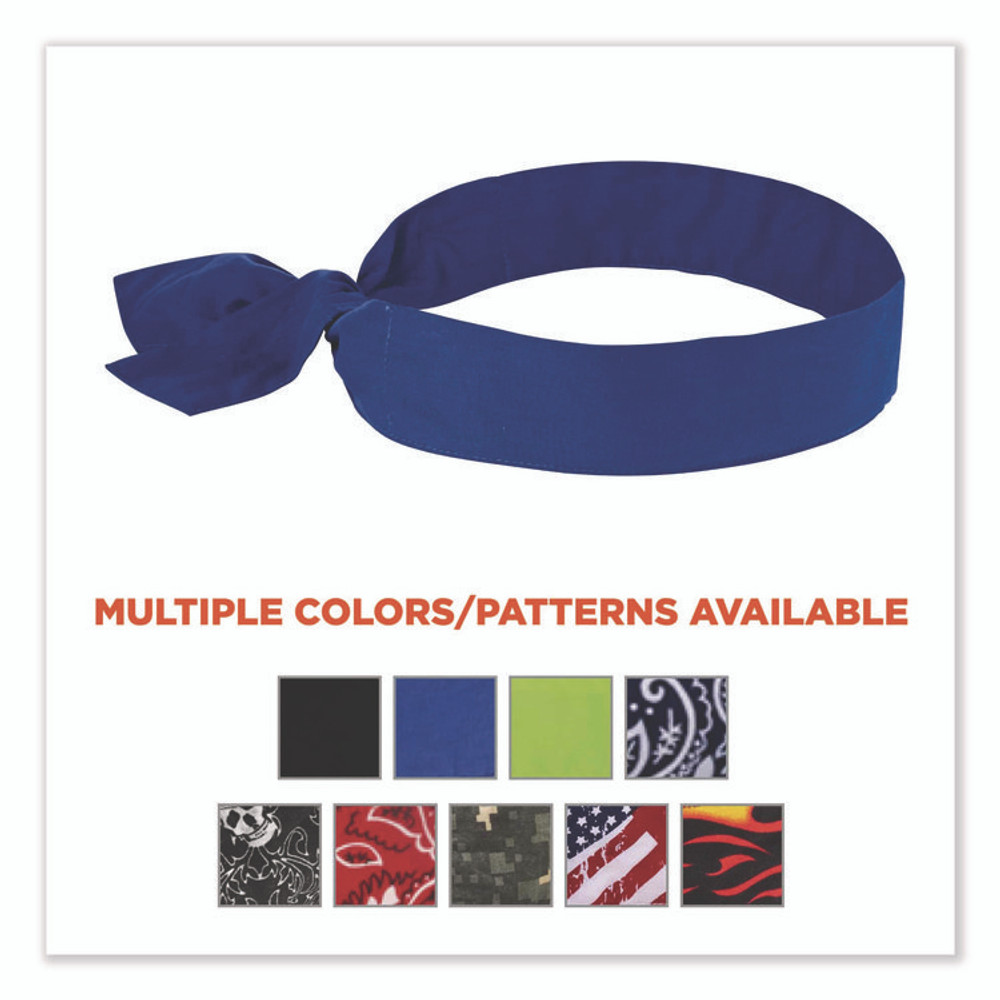 TENACIOUS HOLDINGS, INC. ergodyne® 12307 Chill-Its 6700 Cooling Bandana Polymer Tie Headband, One Size Fits Most, Solid Blue